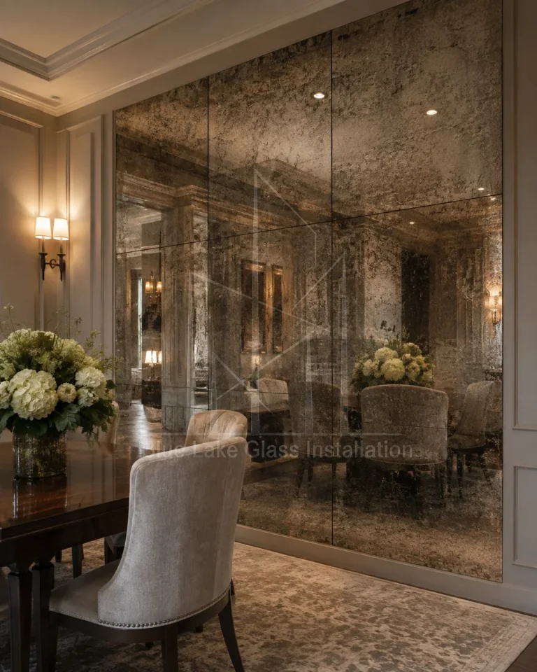 Antique mirror wall installation