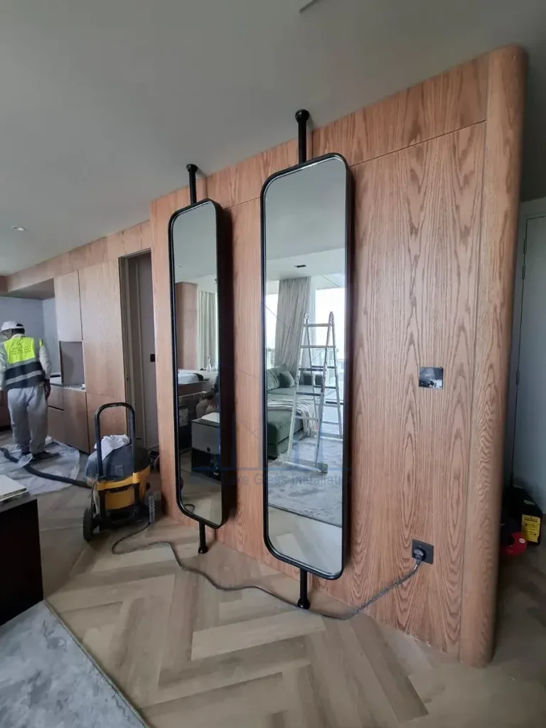 Decorative framed mirror installation