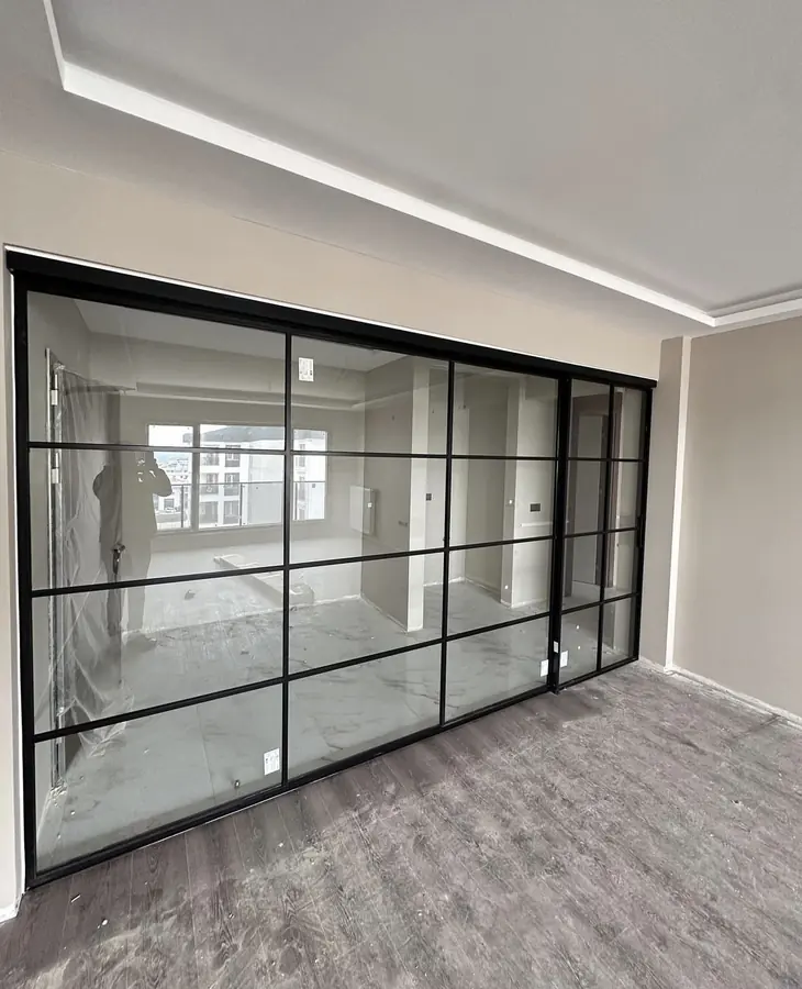 Black framed office glass partition in Dubai