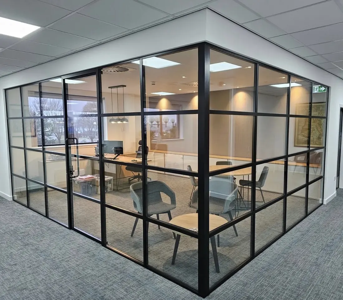 Black framed interior glass partition project in Dubai