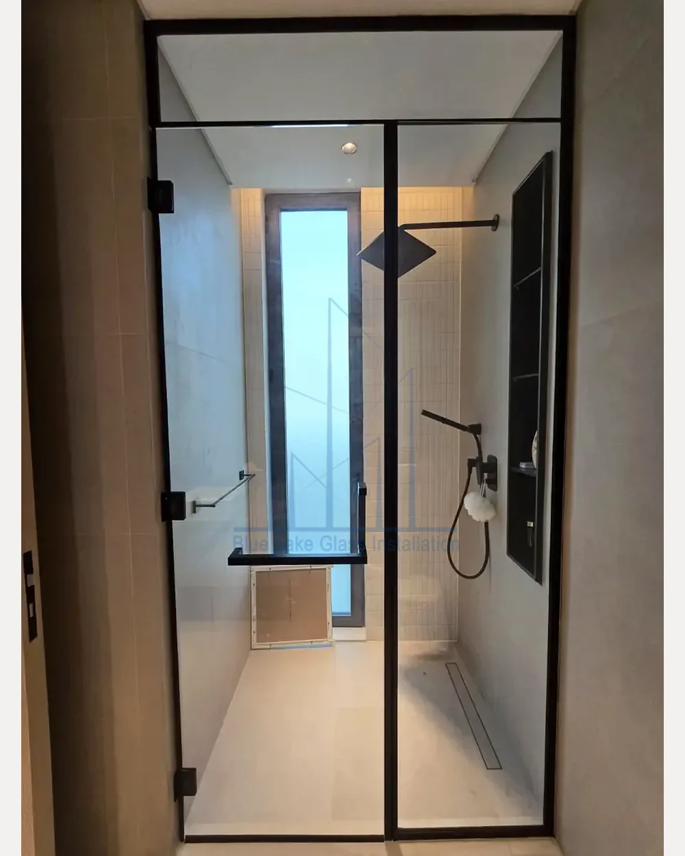 Black framed shower glass project 3