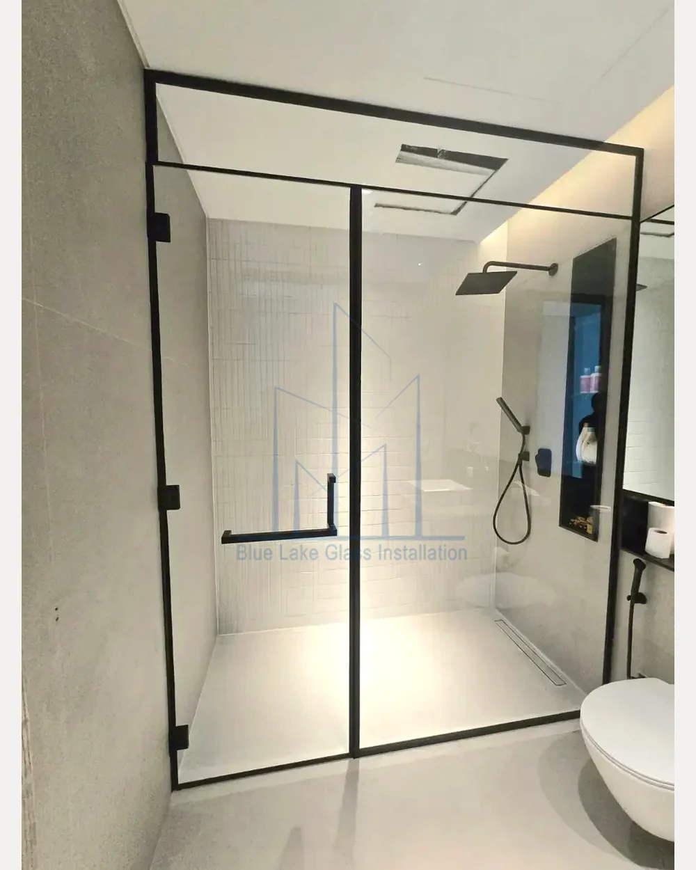 Black framed shower glass project 4
